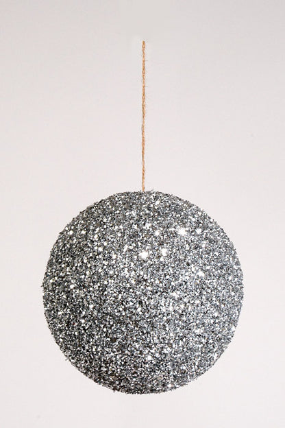 8" Sparkle Tinsel Ornament Ball Silver