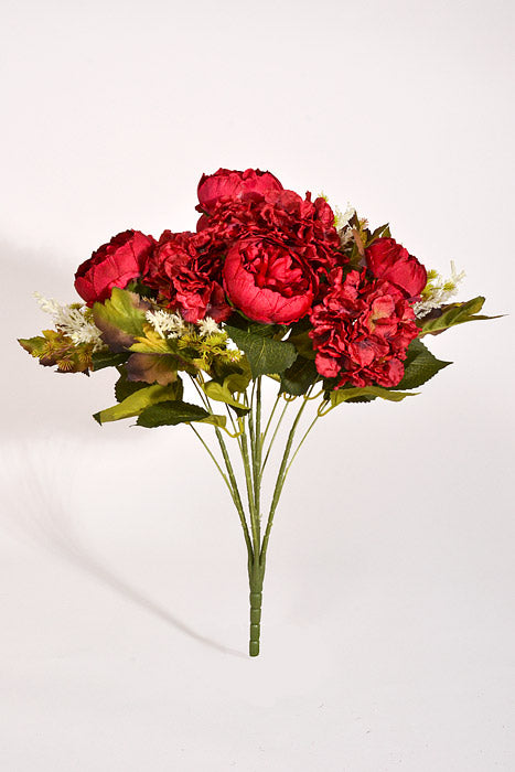 23" Silk Peony Hydrangea Bush Red