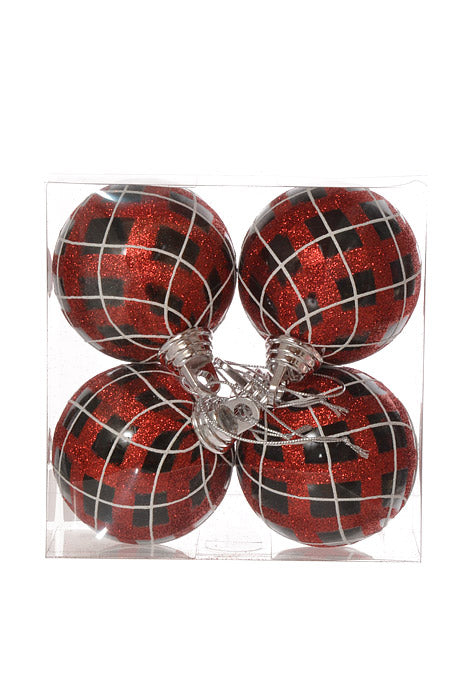 100Mm Ball With Glitter Ornament (Black/Red/White) Pkg/4