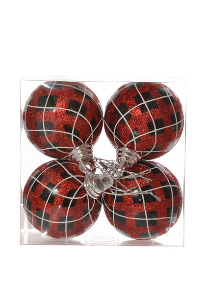 100Mm Ball With Glitter Ornament (Black/Red/White) Pkg/4