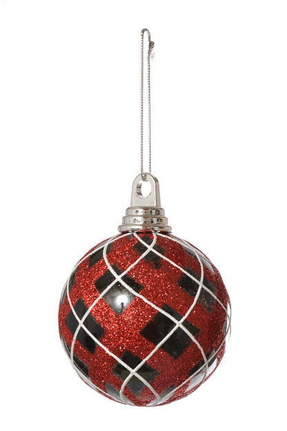 100Mm Ball With Glitter Ornament (Black/Red/White) Pkg/4