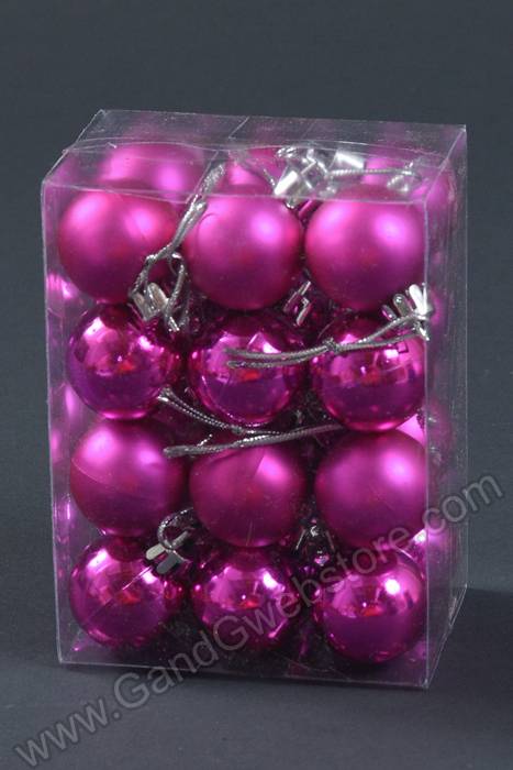 30mm Shiny &amp; Matte Plastic Ball Ornament Fuchsia Pkg/24