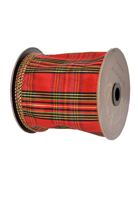 4" X 10Yds Metallic Dupioni Plaid Green/Black/Red