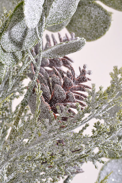 18" Iced Eucalyptus Cedar W/Pinecone Bush Green