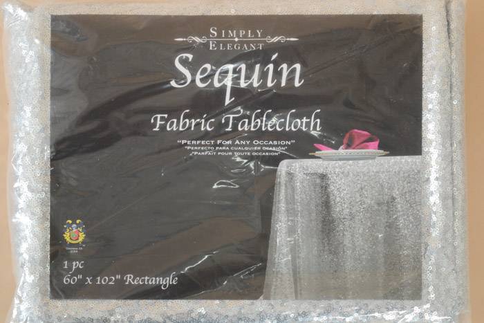 60" X 102" Rectangle Sequin Table Cover Silver