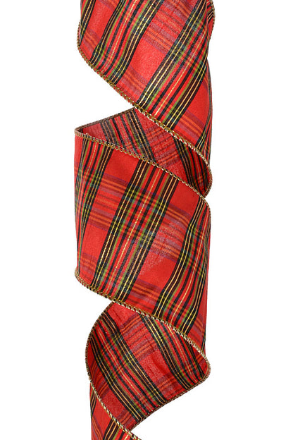 4" X 10Yds Metallic Dupioni Plaid Green/Black/Red