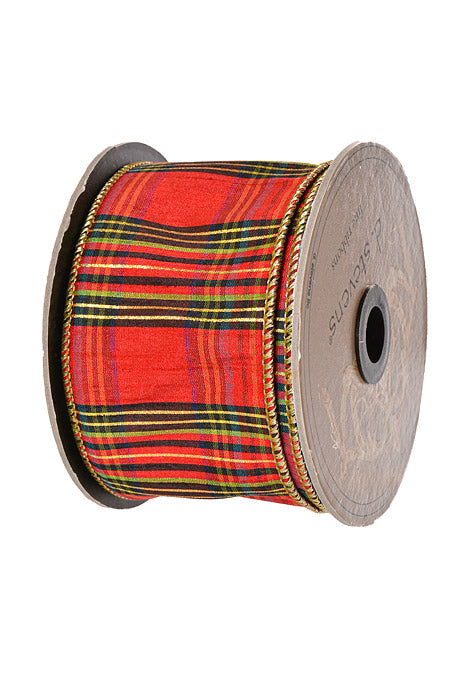 2.5" X 10Yds Metallic Dupioni Plaid Green/Black/Red