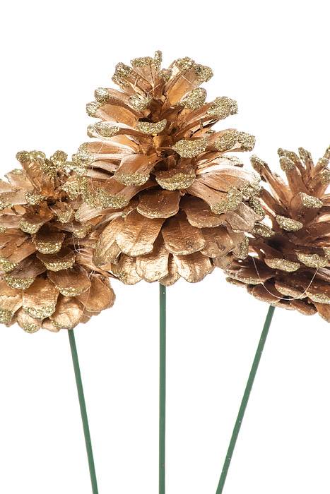 2.5" Glitter Pine Cone Pick Pkg/12