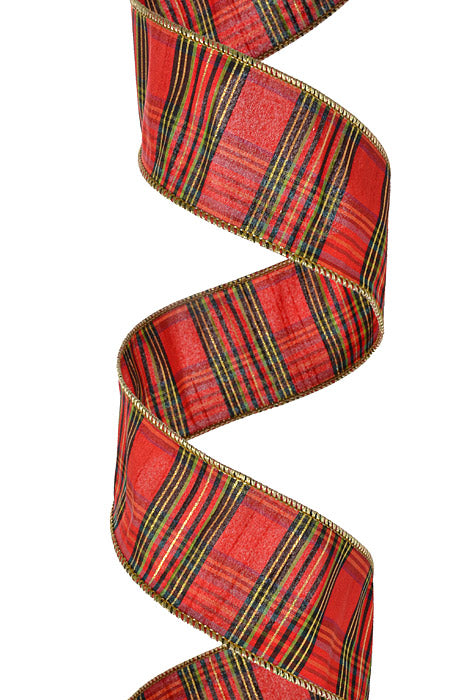 2.5" X 10Yds Metallic Dupioni Plaid Green/Black/Red