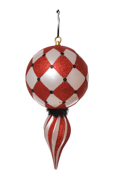 16" Finial With Glitter/Feather Ornament (White/Red/Black)