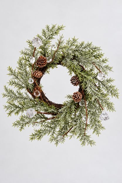 4.5" Pine/Cone W/Snow Candle Ring Green/White