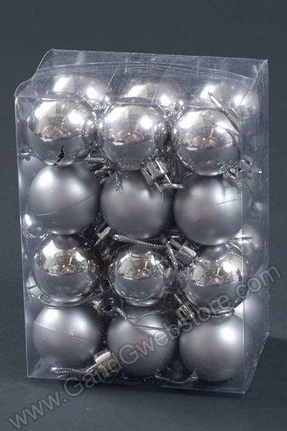 30mm Shiny &amp; Matte Plastic Ball Ornament Silver Pkg/24