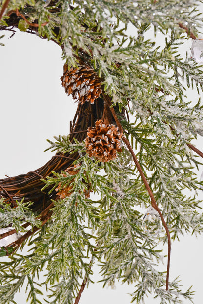 4.5" Pine/Cone W/Snow Candle Ring Green/White