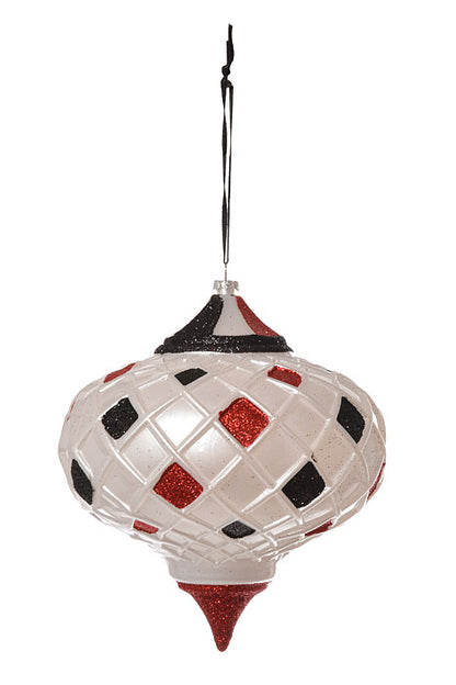 150Mm Check Onion With Glitter Pearl Ornament (White/Red/Black)