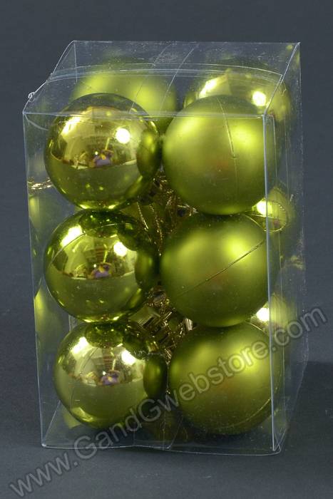 40mm Shiny &amp; Matte Plastic Ball Ornament Apple Green Pkg/12