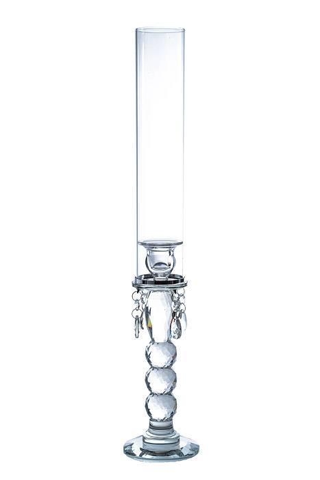 20.25&quot; Crystal Candle Holder W/beads Clear