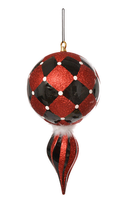 16" Finial With Glitter/Feather Ornament (Black/Red/White)