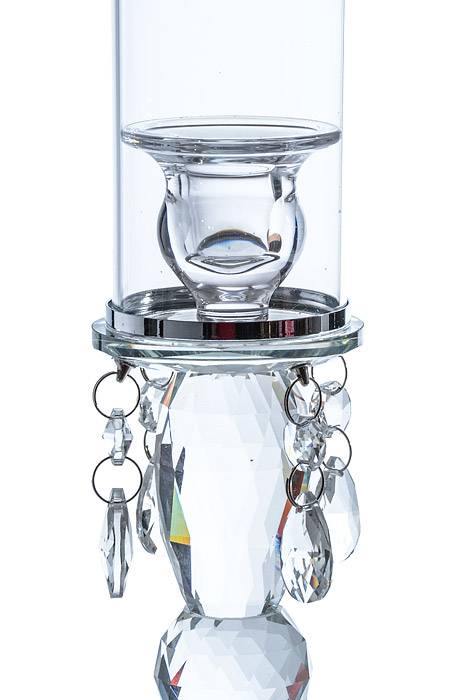 20.25&quot; Crystal Candle Holder W/beads Clear