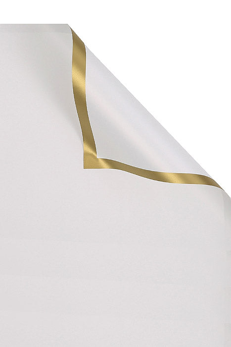 22.5" Gold Edge Flower Wrapping Paper White Pkg/20