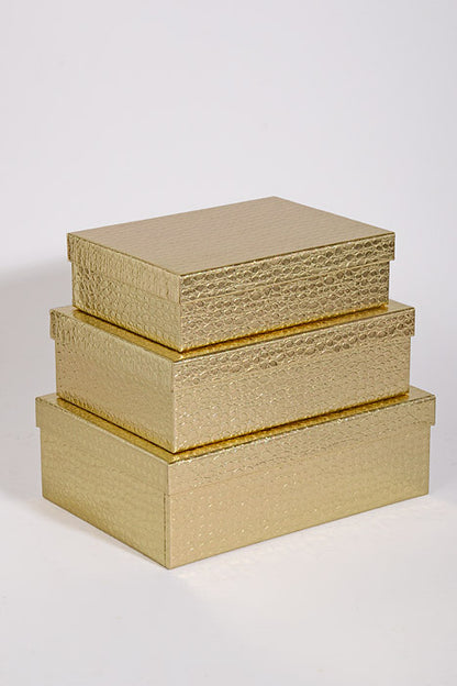 2.5" / 3" / 3.5" Rectangular Gift Box With Lid Gold Set/3
