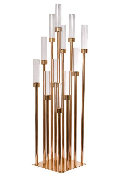 29.5&quot; Metal 12-Lite Candle Holder W/Glass Gold