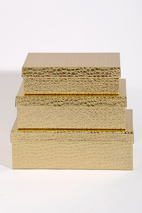 2.5" / 3" / 3.5" Rectangular Gift Box With Lid Gold Set/3