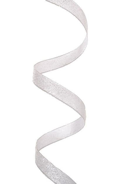 7/8" X 10Yds Satin Frosted Glitter White