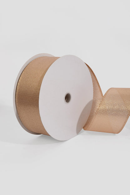 2.5" X 50Yds Wired Stairstep Woven Metallic Ribbon Light Gold