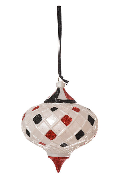 100Mm Check Onion With Glitter Ornament Pearl (White/Red/Black)