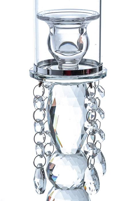 22.75" Crystal Candle Holder W/beads Clear