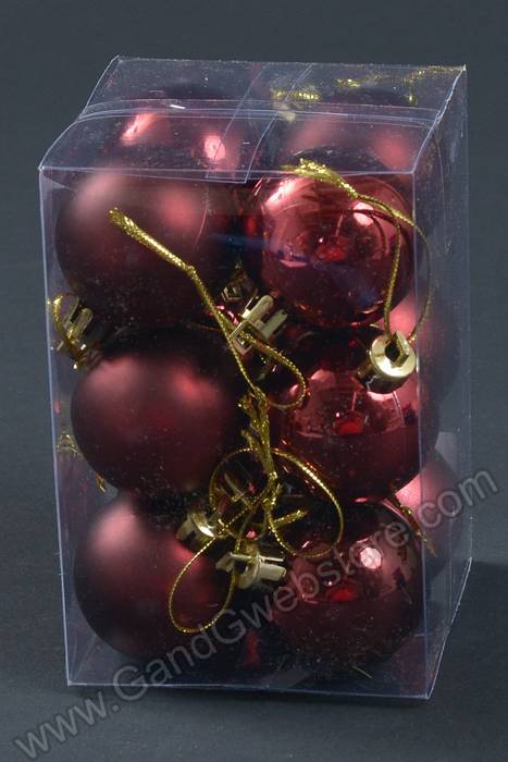 40mm Shiny &amp; Matte Plastic Ball Ornament Burgundy Pkg/12
