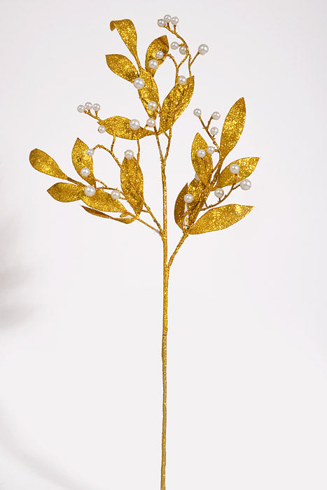 25" Glitter Fern W/Pearl Spray Gold