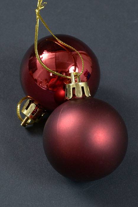 40mm Shiny &amp; Matte Plastic Ball Ornament Burgundy Pkg/12