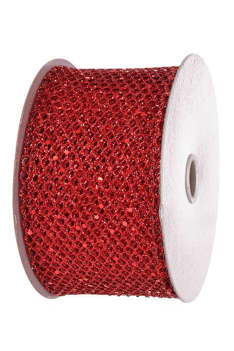2.5" X 10Yds Wired Mega Glitter Ribbon Netting Red