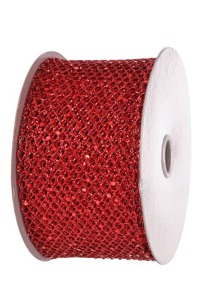 2.5" X 10Yds Wired Mega Glitter Ribbon Netting Red