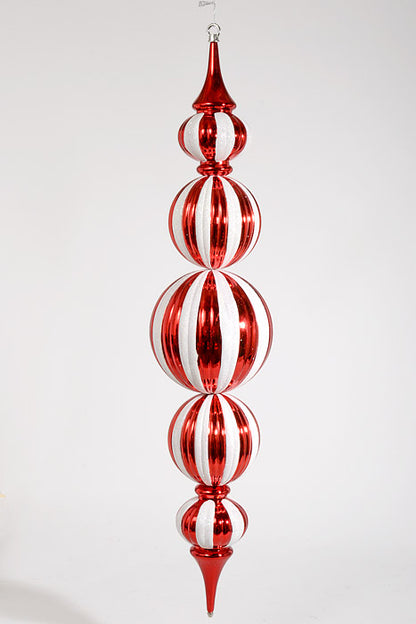 36.5" Finial Shiny with Glitter Ornament Red/White