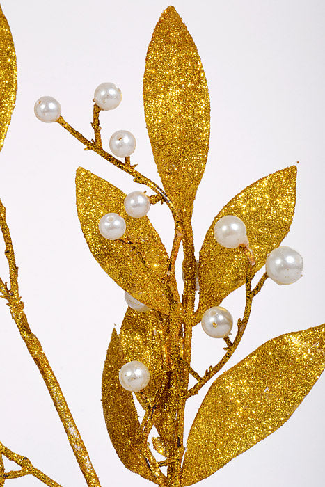 25" Glitter Fern W/Pearl Spray Gold