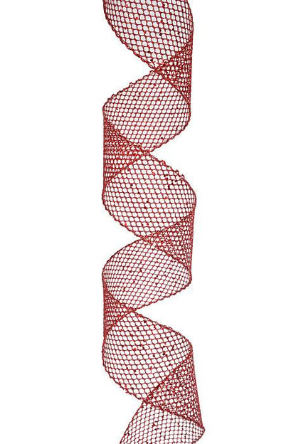 2.5" X 10Yds Wired Mega Glitter Ribbon Netting Red