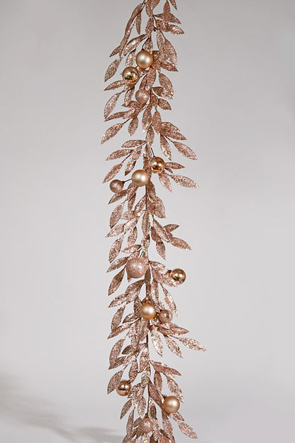 5Ft Glitter Leaves/Ball Garland Rose Gold