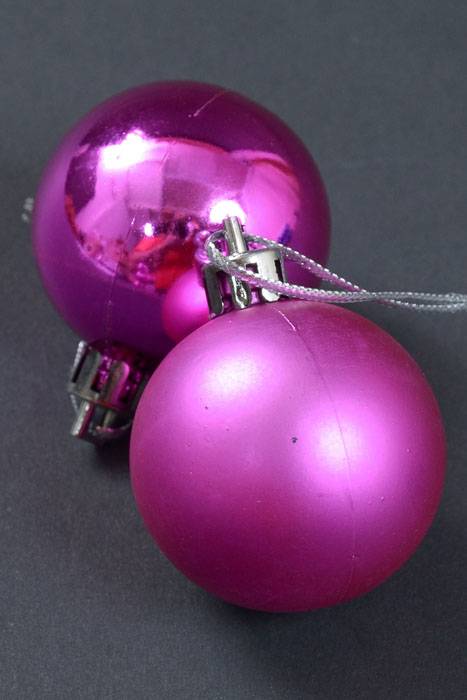 40mm Shiny &amp; Matte Plastic Ball Ornament Fuchsia Pkg/12