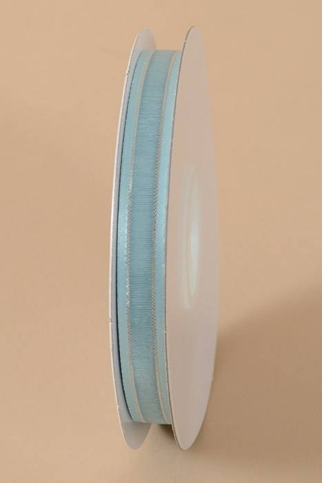 3/8 X 25yds Sheer Satin W/silver Trim (Light Blue)