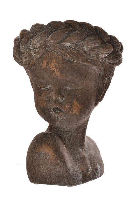 9.25" Cement Garden Head Planter Antique Gray