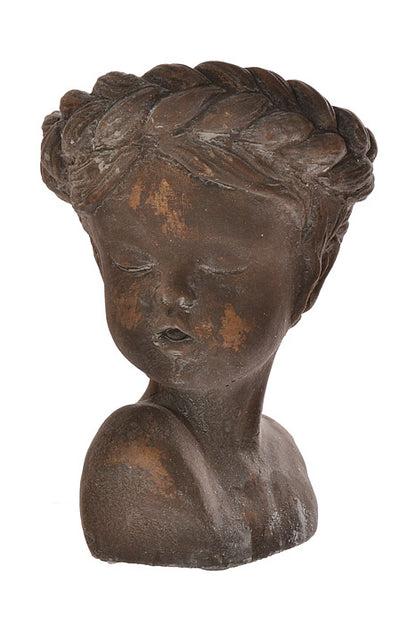 9.25" Cement Garden Head Planter Antique Gray