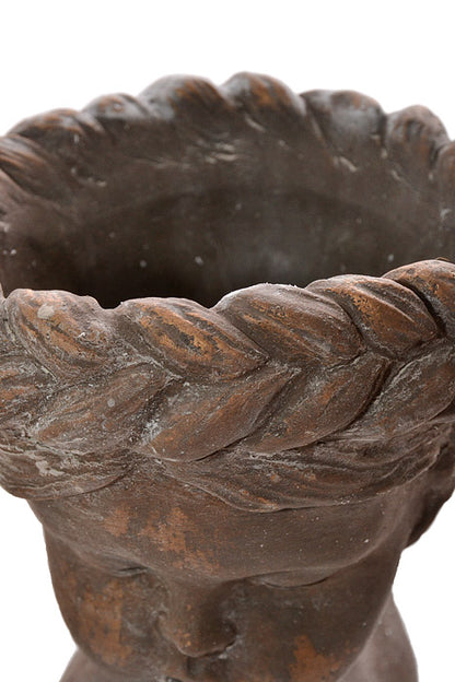 9.25" Cement Garden Head Planter Antique Gray