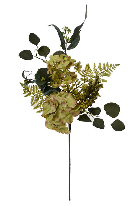 33" Silk Hydrangea Berry Spray Green