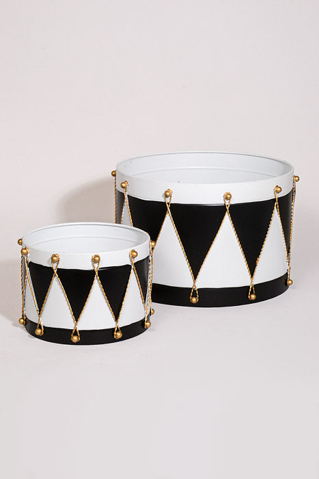 6.75"/10" Metal Drum White/Black/Gold Set/2