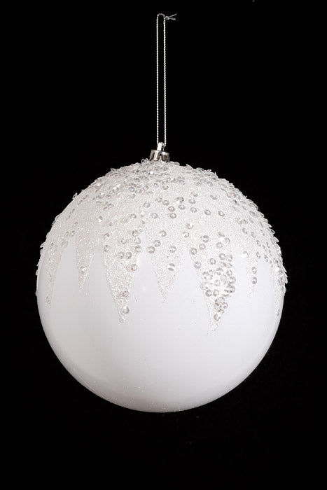 150Mm Plastic Ball with Beads Ornament White Pkg/2
