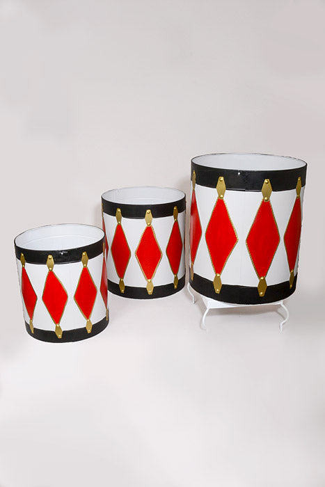 15.25"/17.75"/20.25" Metal Drum White/Red/Gold Set/3