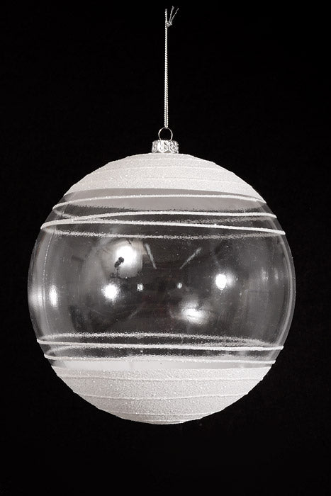 150Mm Plastic Ball with Glitter Ornament White/Clear Pkg/2