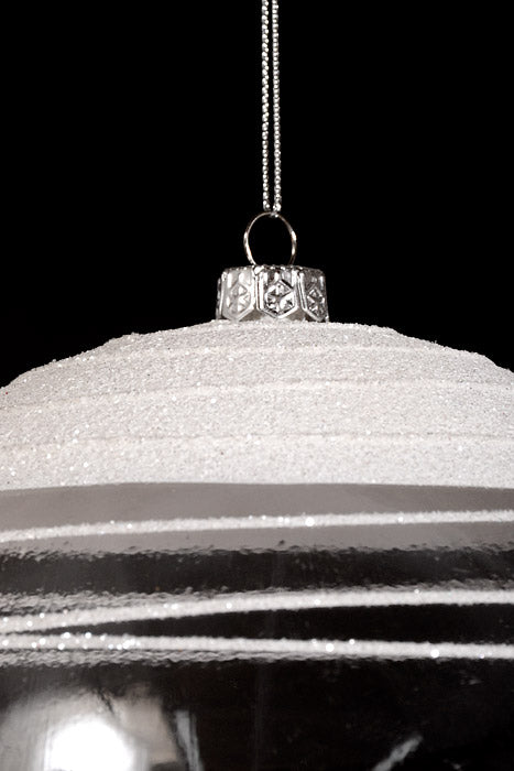 150Mm Plastic Ball with Glitter Ornament White/Clear Pkg/2